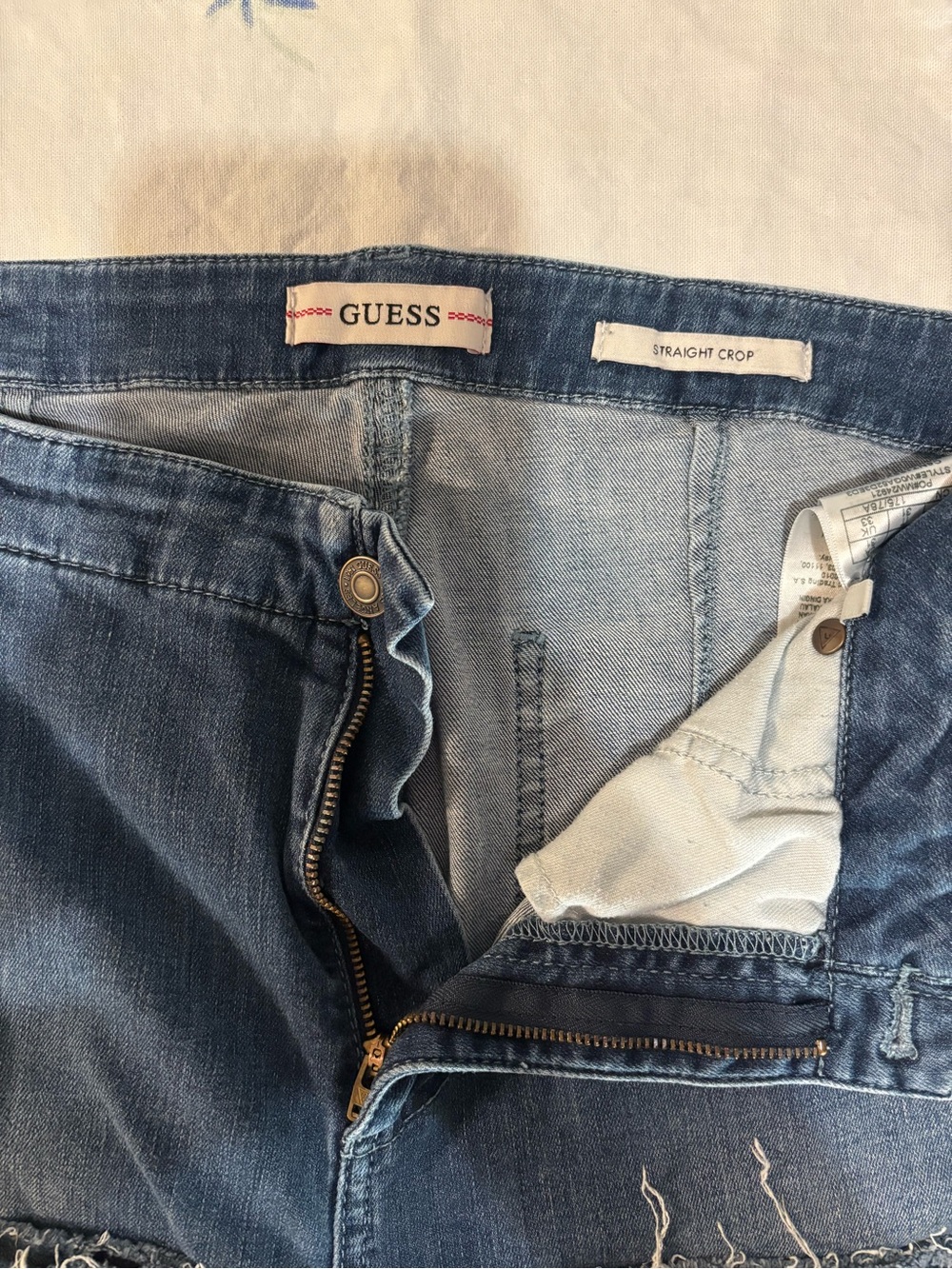 GUESS Medium Blue Straight Crop Jeans